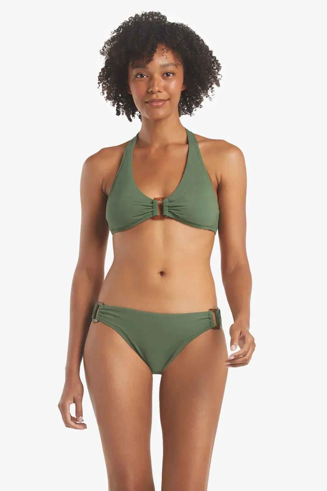 Helen Jon Tortoise Top Women's Small Green Textured Halter Neck Swimwear ERK606
