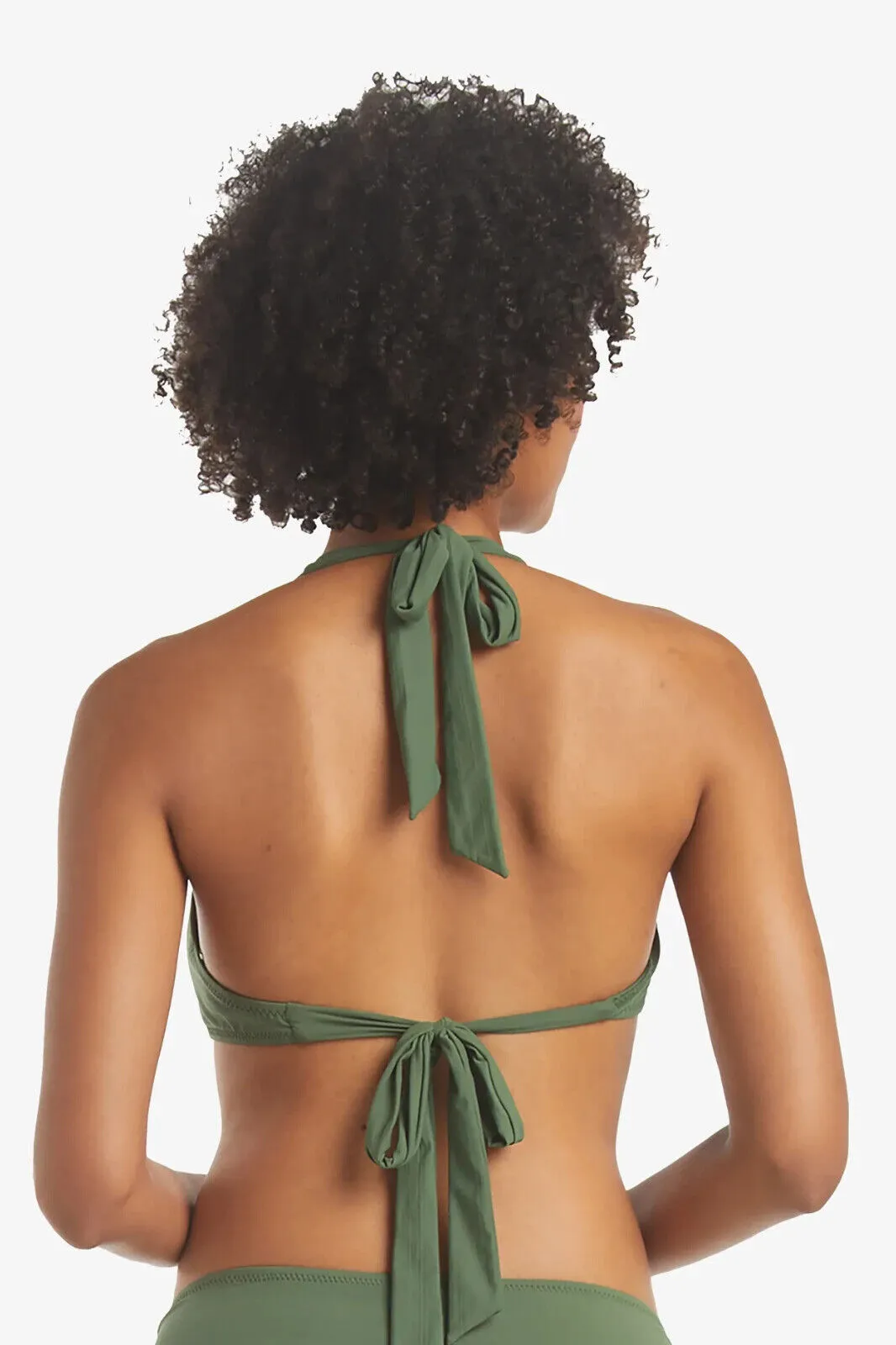 Helen Jon Tortoise Top Women's Small Green Textured Halter Neck Swimwear ERK606