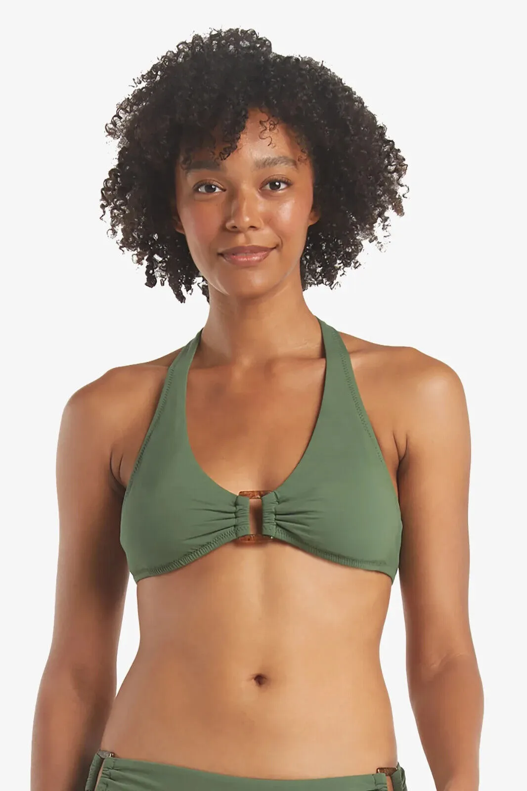 Helen Jon Tortoise Top Women's Small Green Textured Halter Neck Swimwear ERK606