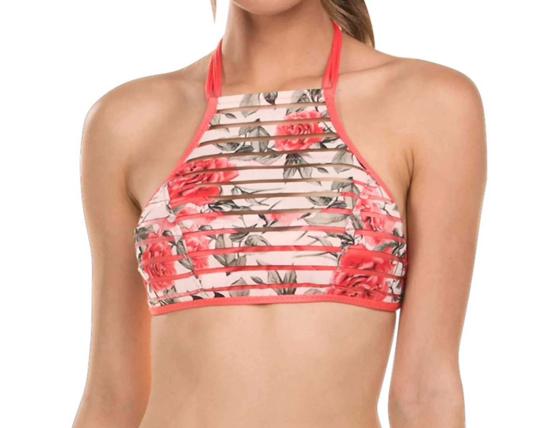 High Neck Bikini Top In Printed Illusion