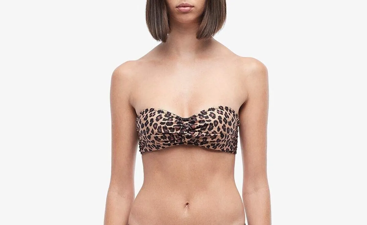 Jonathan Simkhai Front Twist Bikini Top Women Large Leopard Print Stretch JDM044 (Brown,Regular,L)