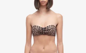 Jonathan Simkhai Front Twist Bikini Top Women Large Leopard Print Stretch JDM044 (Brown,Regular,L)