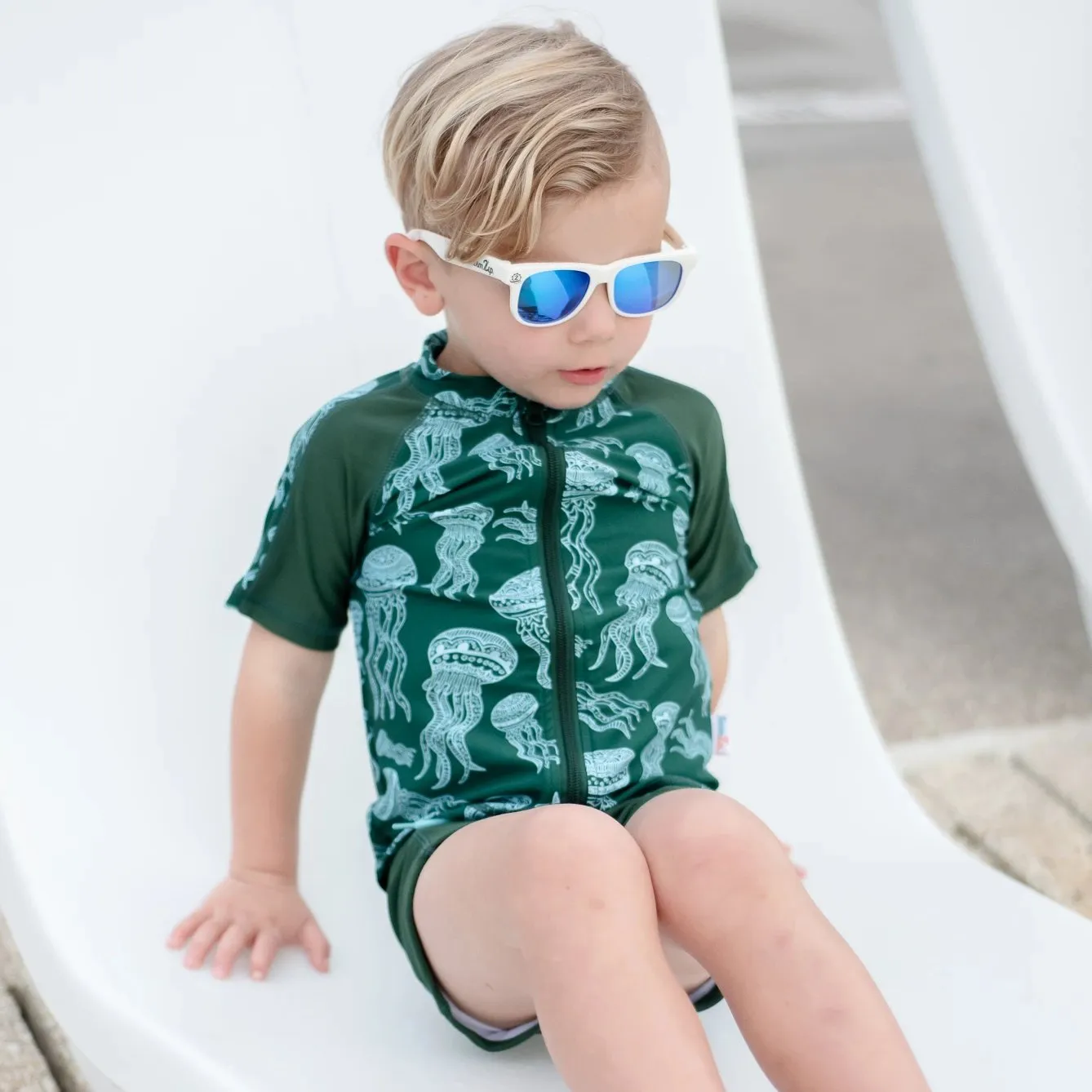 Kids Euro Shorties   Short Sleeve Rash Guard Set - Jellyfish
