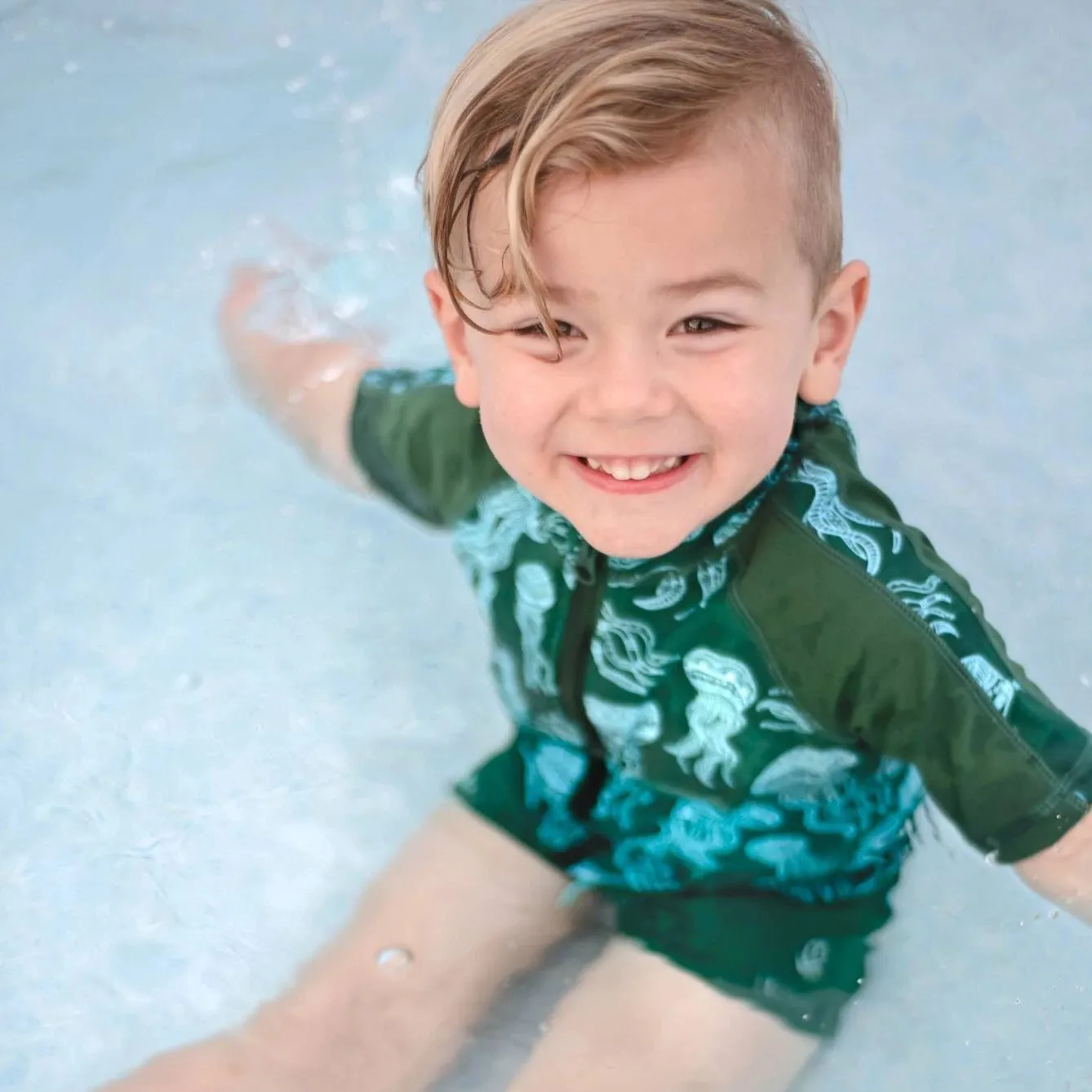 Kids Euro Shorties   Short Sleeve Rash Guard Set - Jellyfish