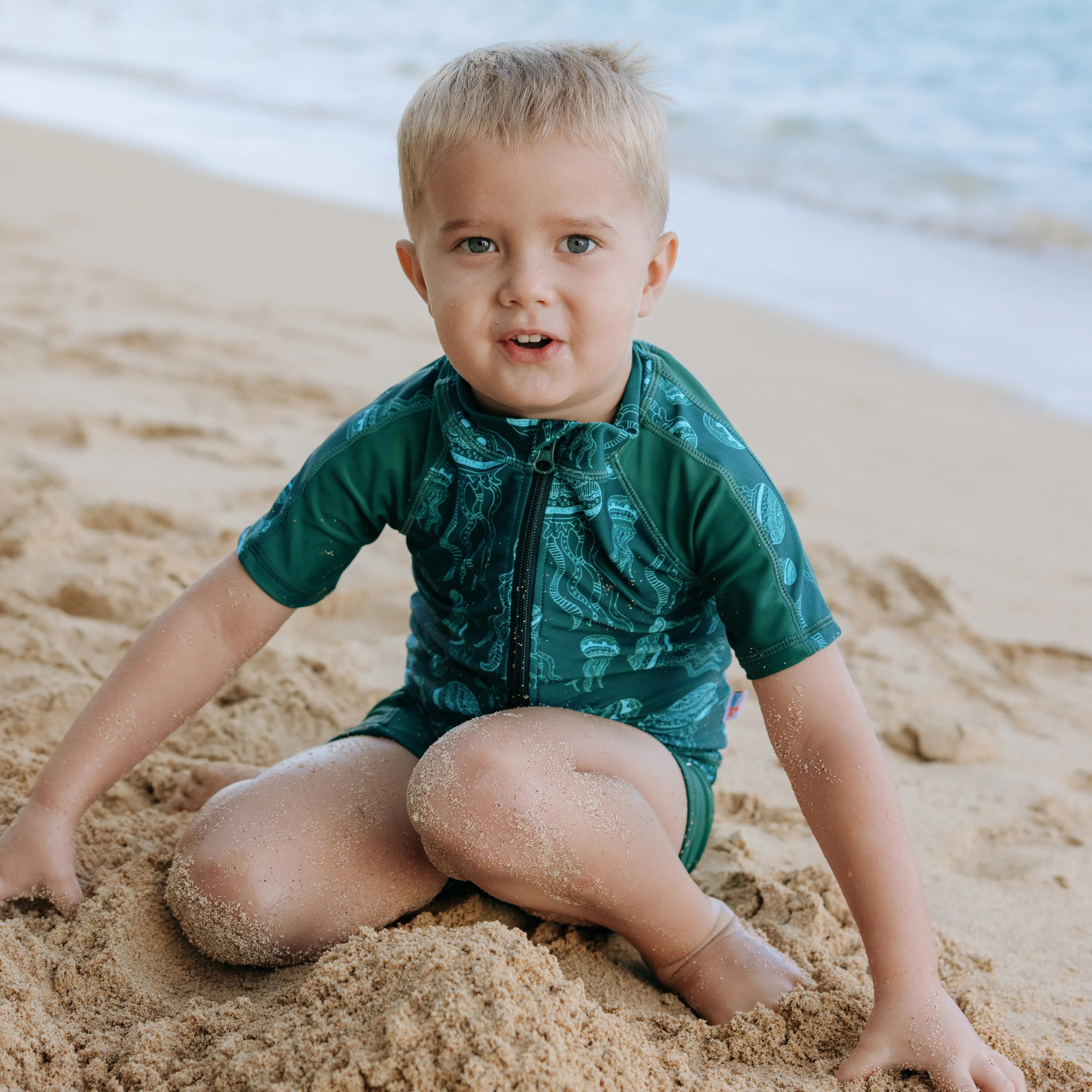 Kids Euro Shorties   Short Sleeve Rash Guard Set - Jellyfish