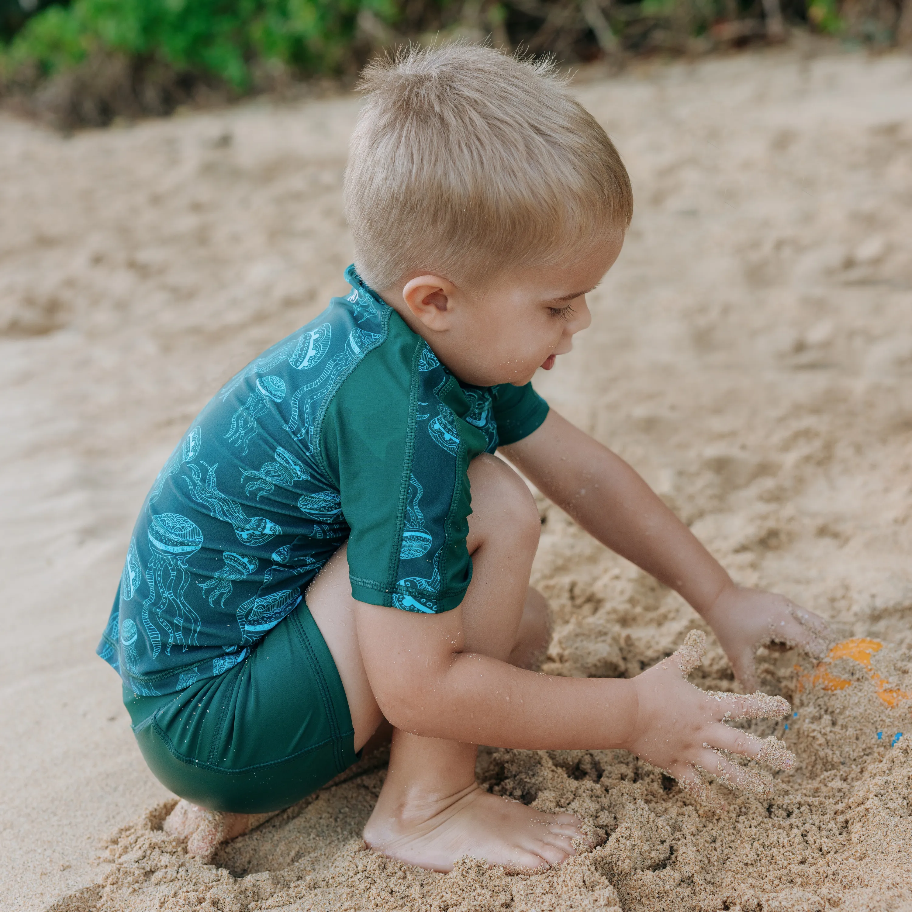 Kids Euro Shorties   Short Sleeve Rash Guard Set - Jellyfish