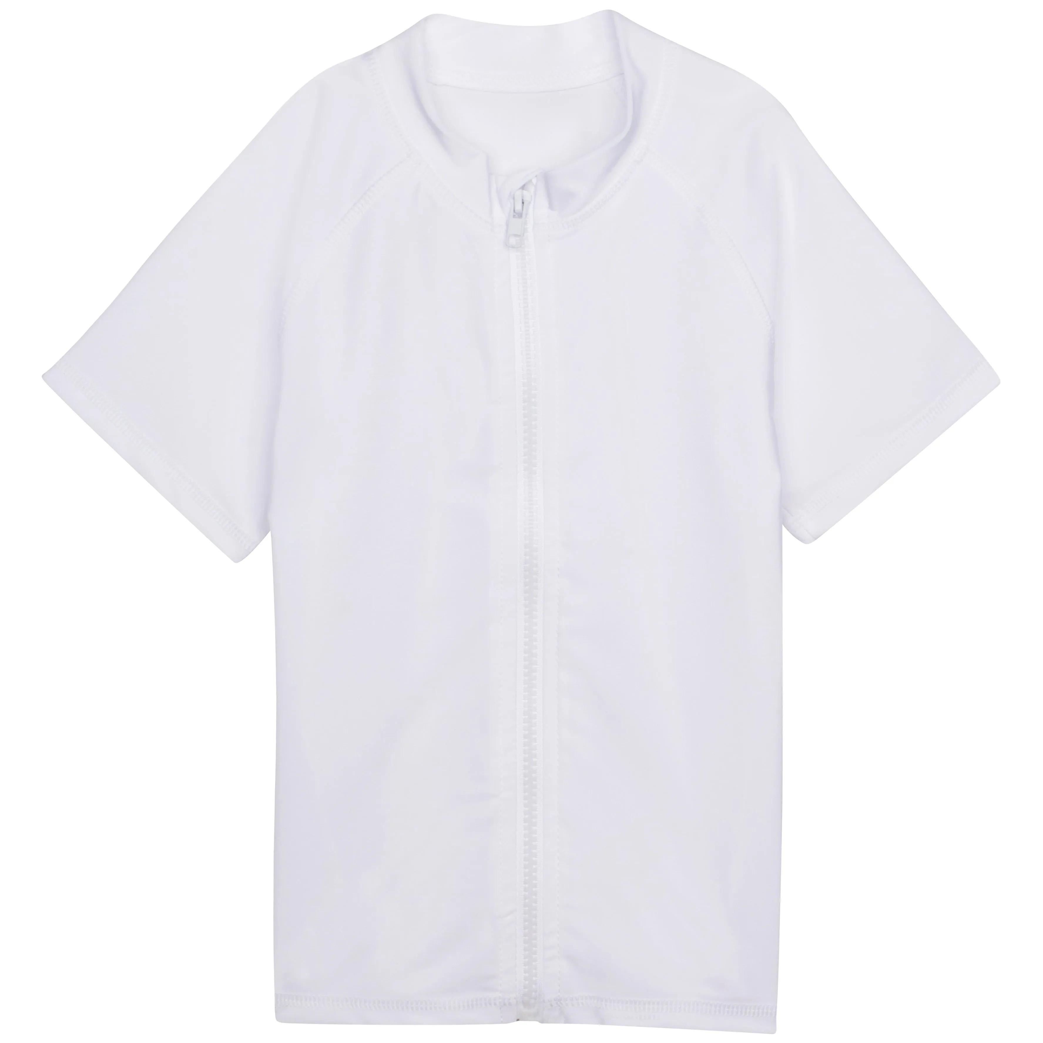 Kids Short Sleeve Zipper Rash Guard Swim Shirt | White
