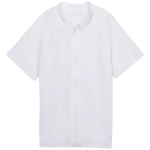 Kids Short Sleeve Zipper Rash Guard Swim Shirt | White