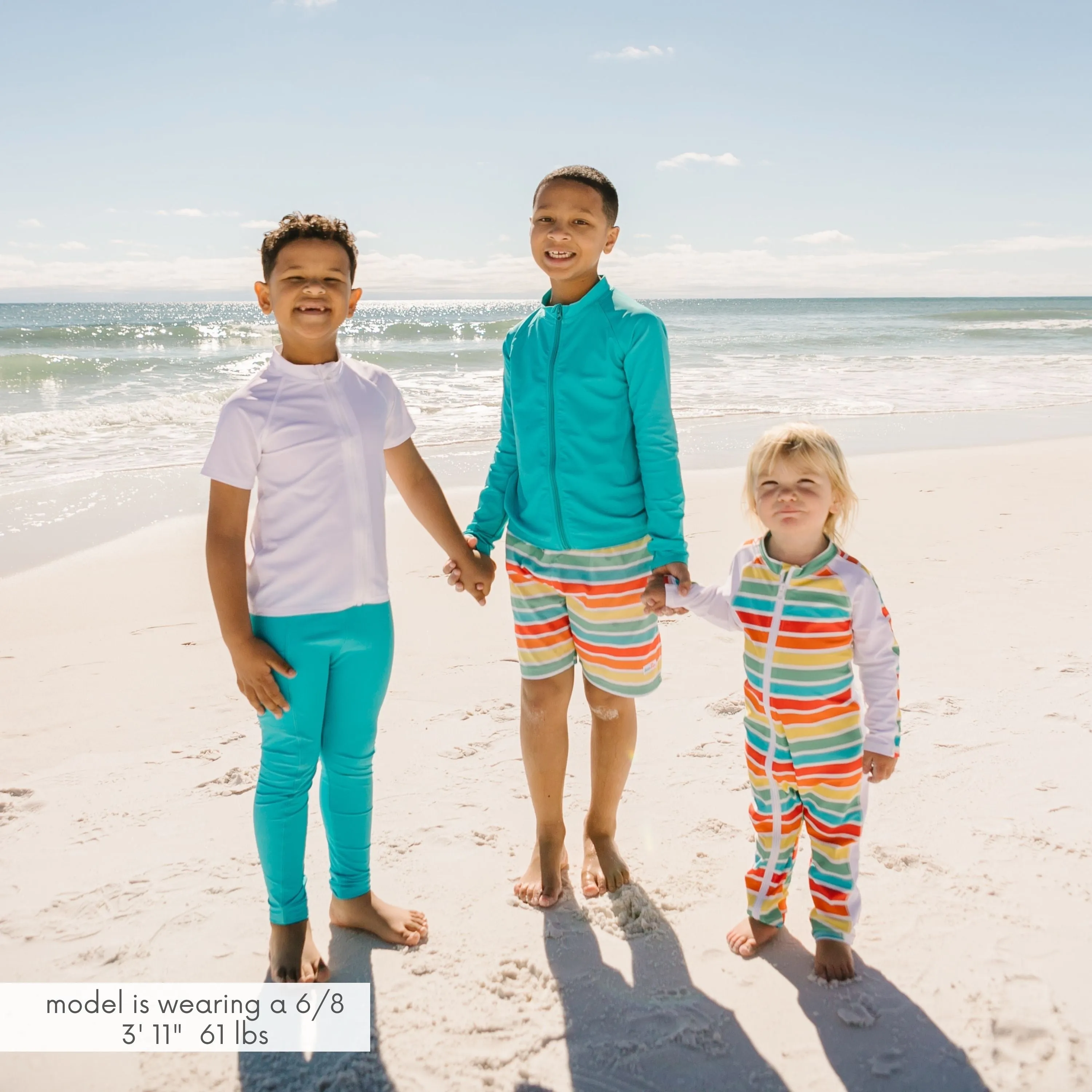 Kids Short Sleeve Zipper Rash Guard Swim Shirt | White
