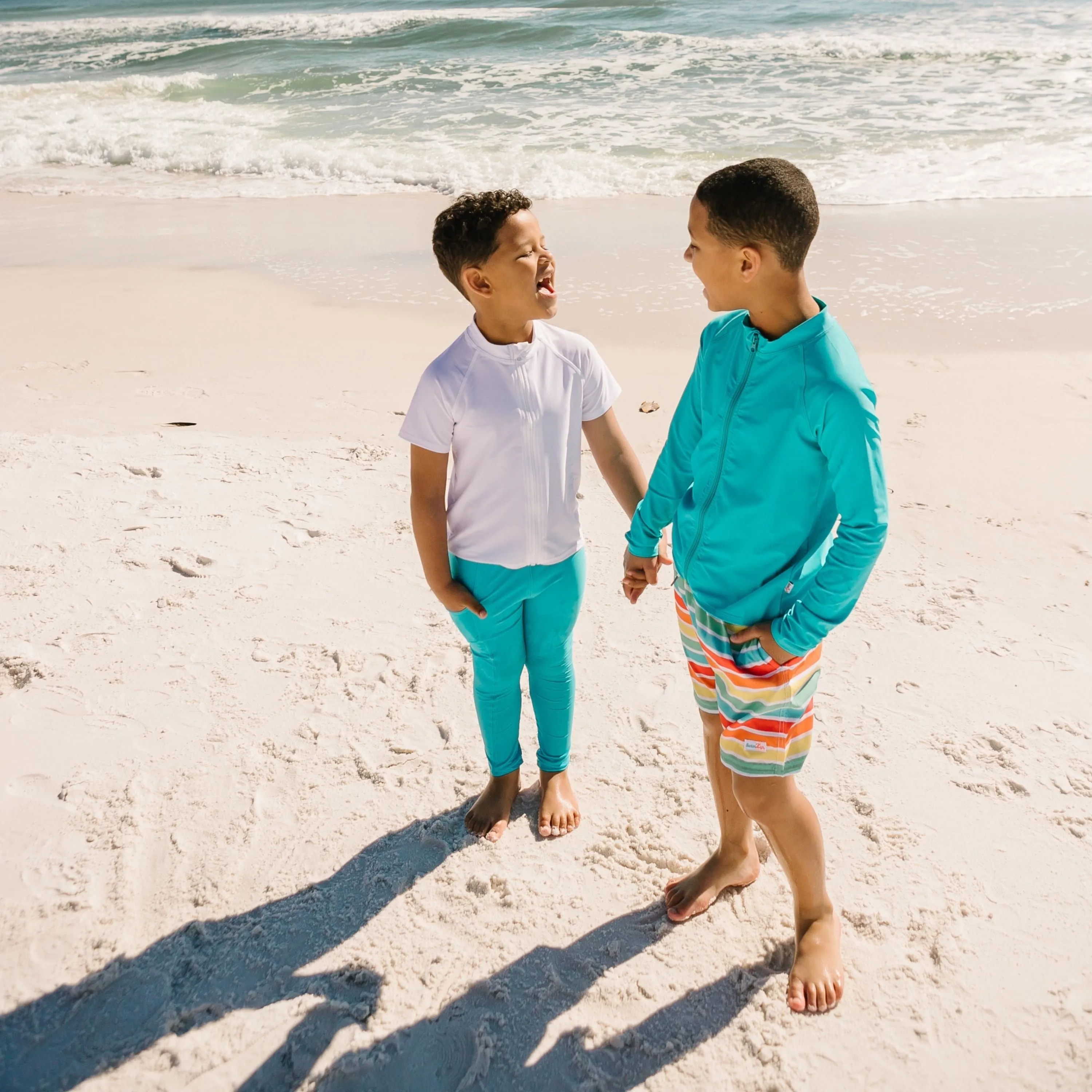 Kids Short Sleeve Zipper Rash Guard Swim Shirt | White
