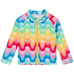Kids UPF 50  Long Sleeve Zipper Rash Guard Swim Shirt | "Surf's Up"