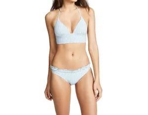 Lace Back Bikini Top In Chambray Pinstripe