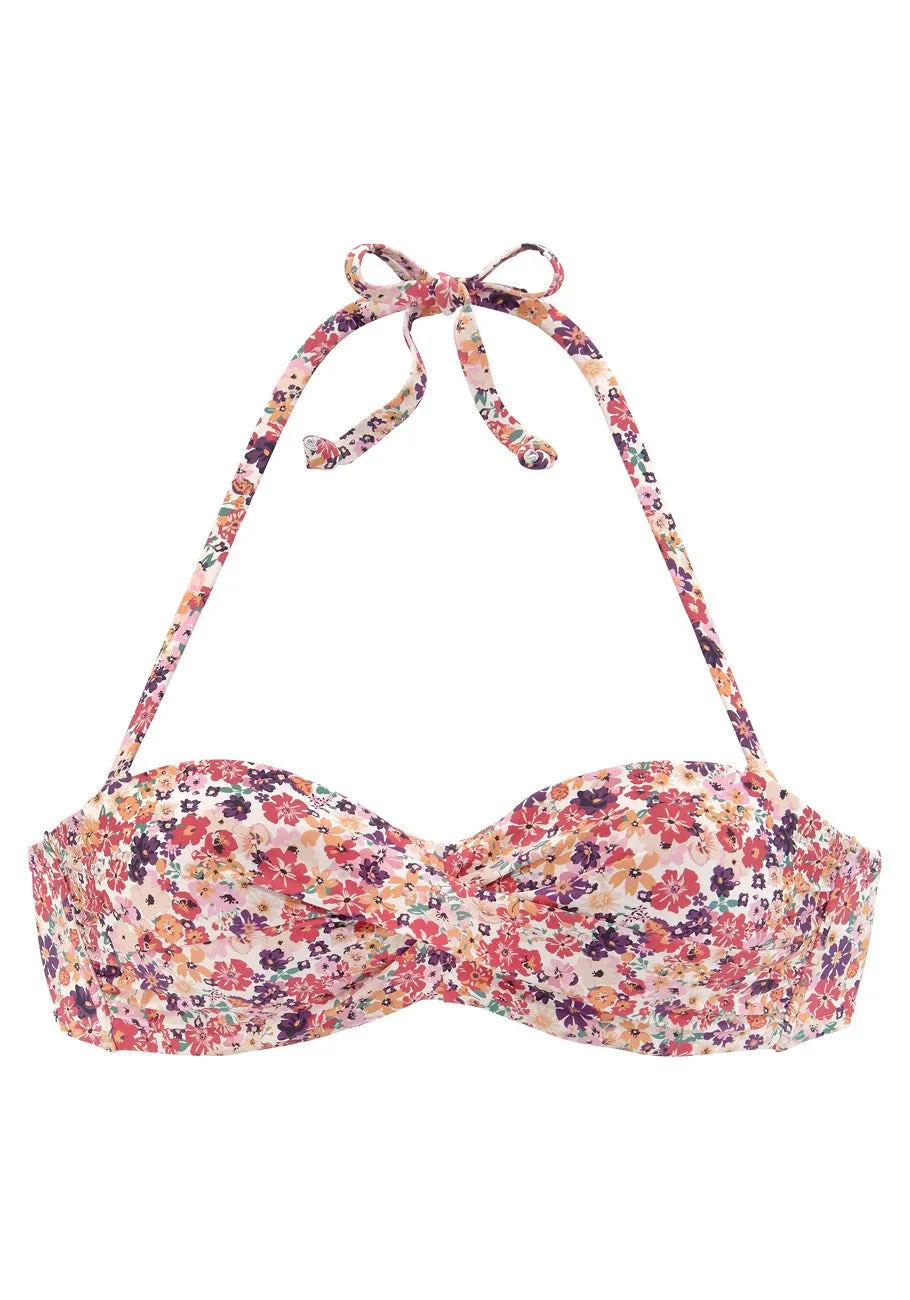 LASCANA Women's Floral Pattern Bandeau Bikini Top