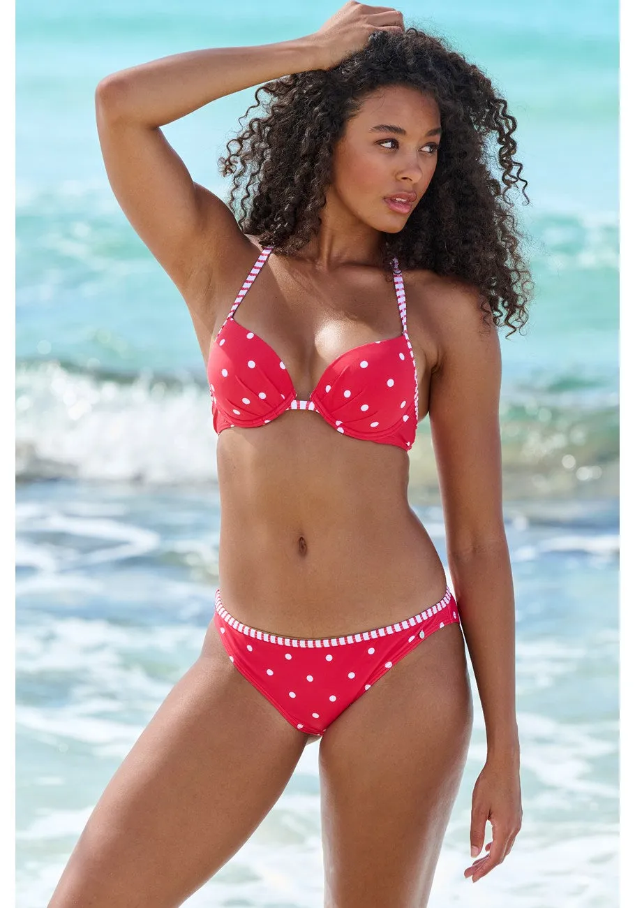 LASCANA Women's Print Classic Bikini Swim Bottom, Red & White, 10