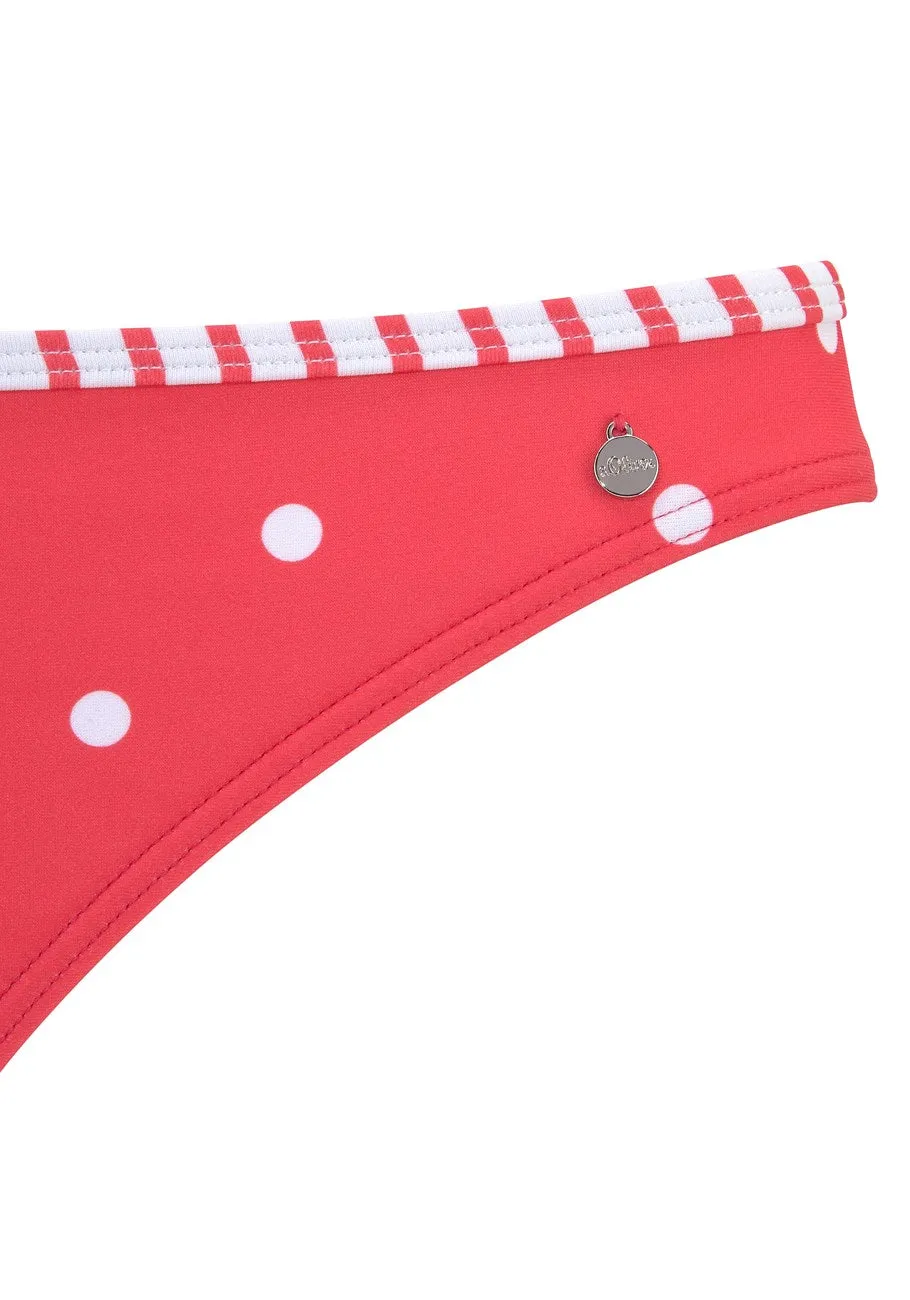 LASCANA Women's Print Classic Bikini Swim Bottom, Red & White, 10