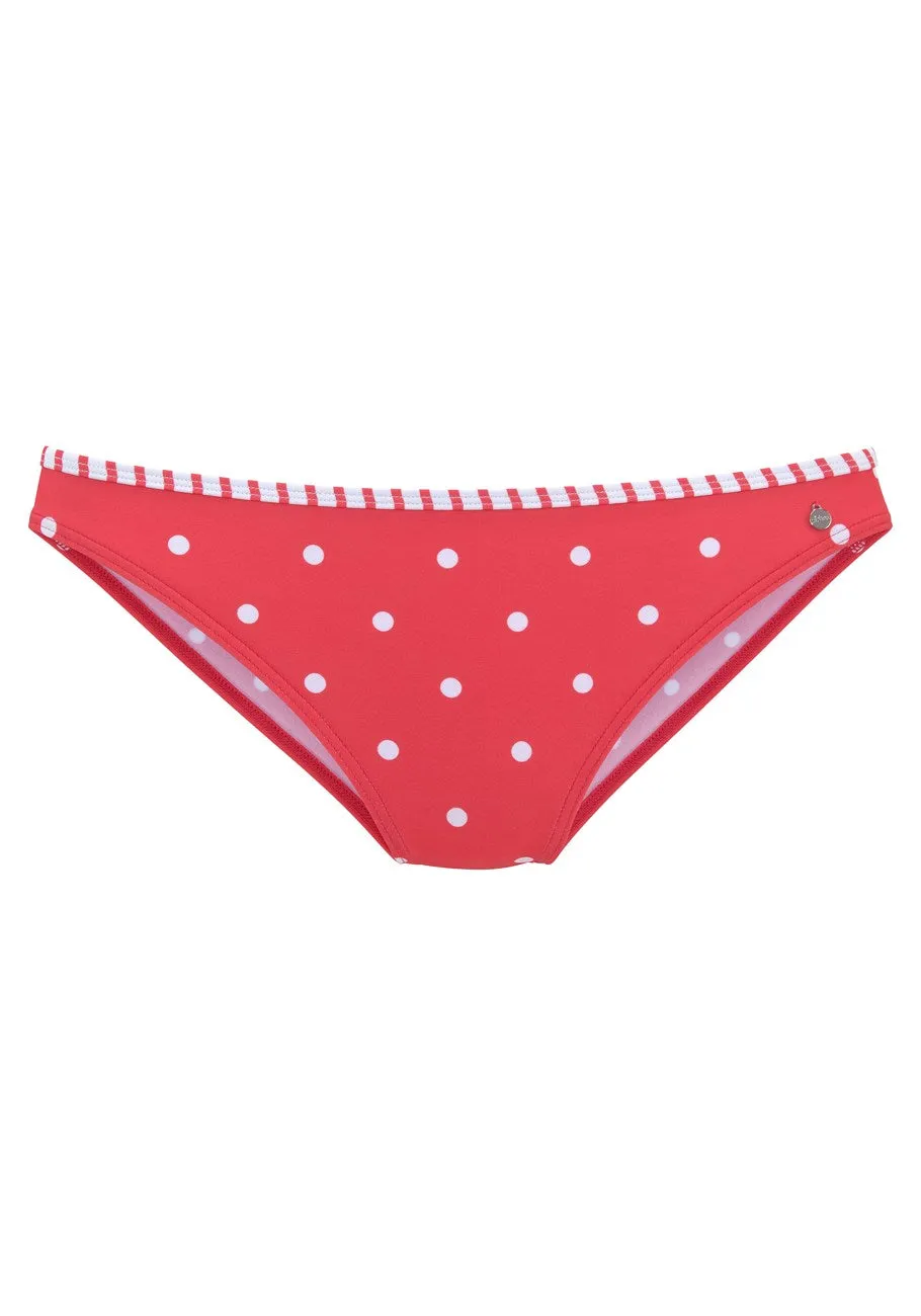 LASCANA Women's Print Classic Bikini Swim Bottom, Red & White, 10