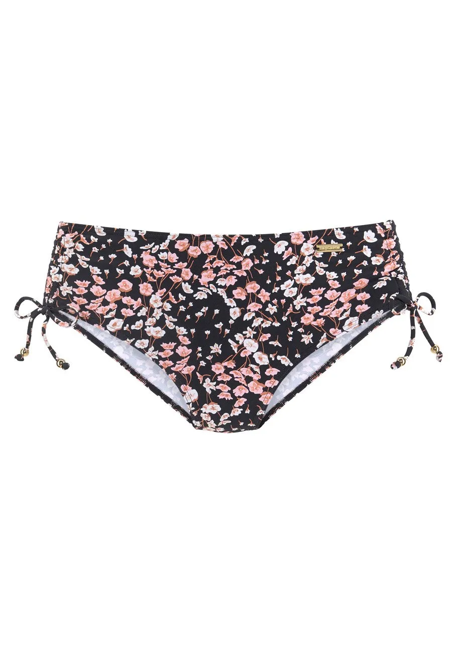LASCANA Women's Ruched Mid Rise Bikini Swim Bottom