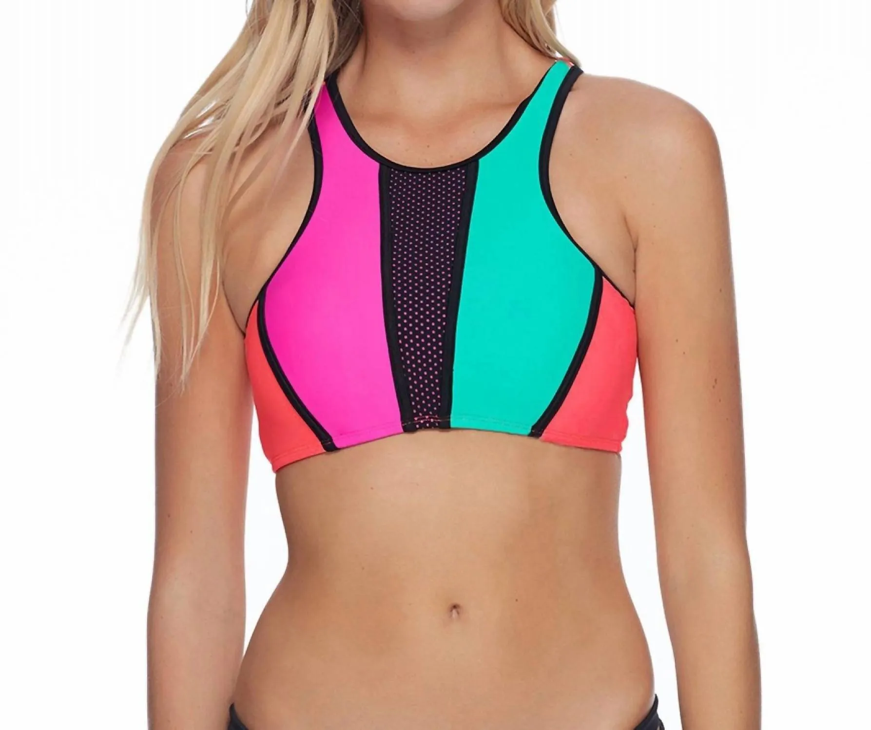 Leelo High Neck Bikini Top In Borderline