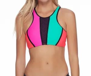 Leelo High Neck Bikini Top In Borderline