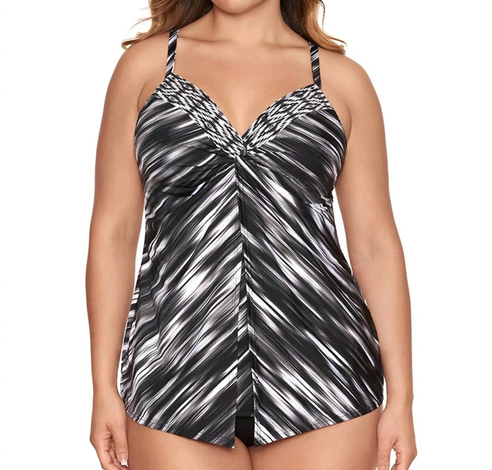 Love Knot Underwire Plus Size Tankini Top In Black White