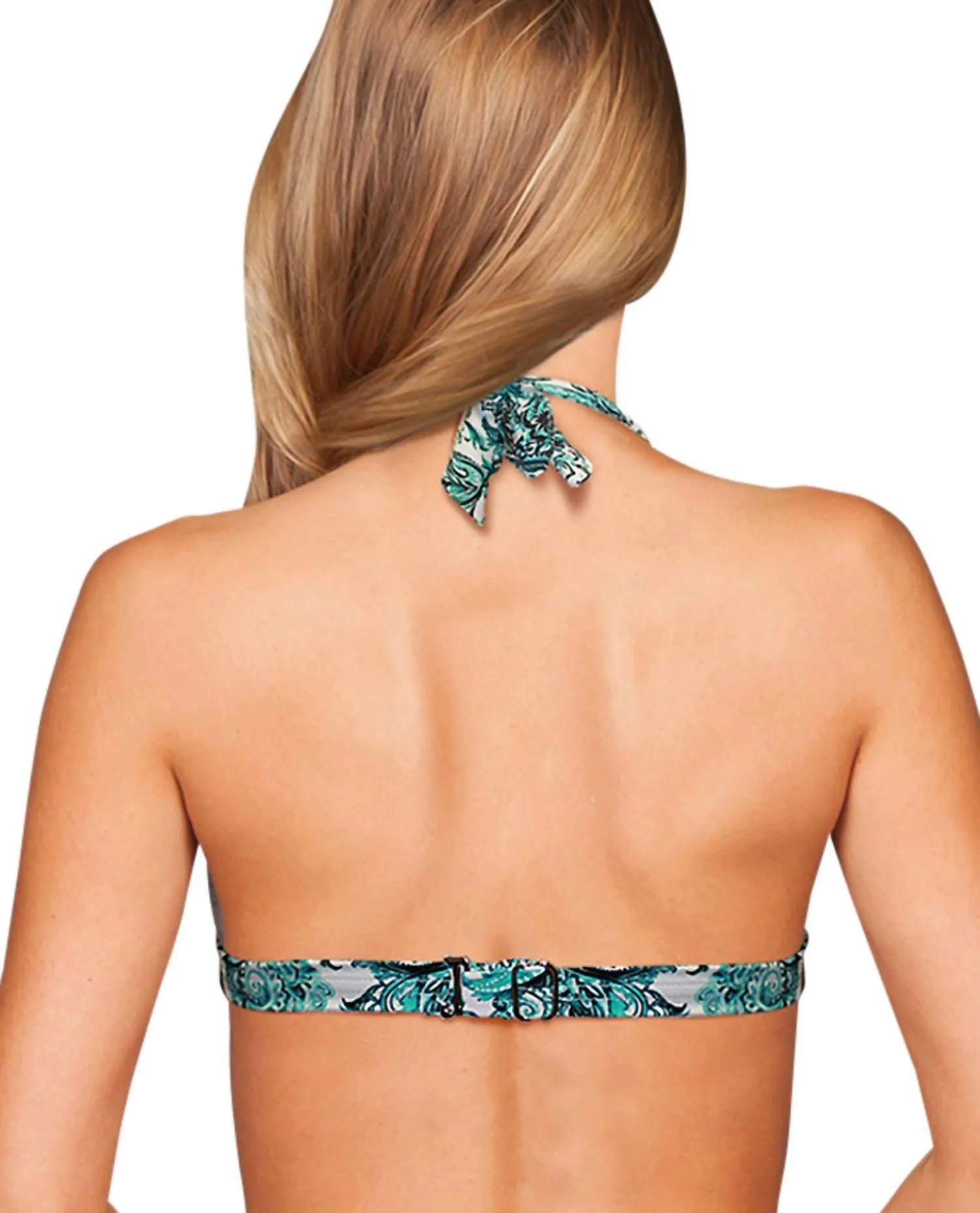 Plunge Triangle Halter Bikini Top In Peacock Bandana