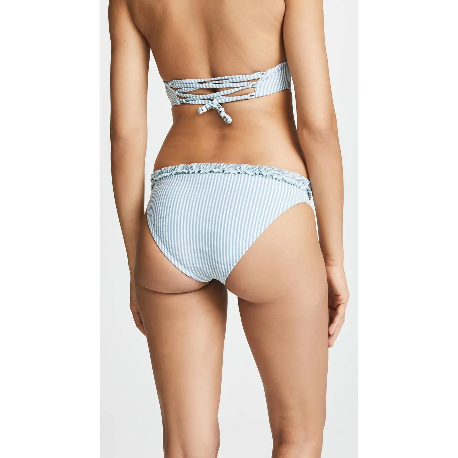 Ruffle Edge Bikini Bottom In Chambray Pinstripe