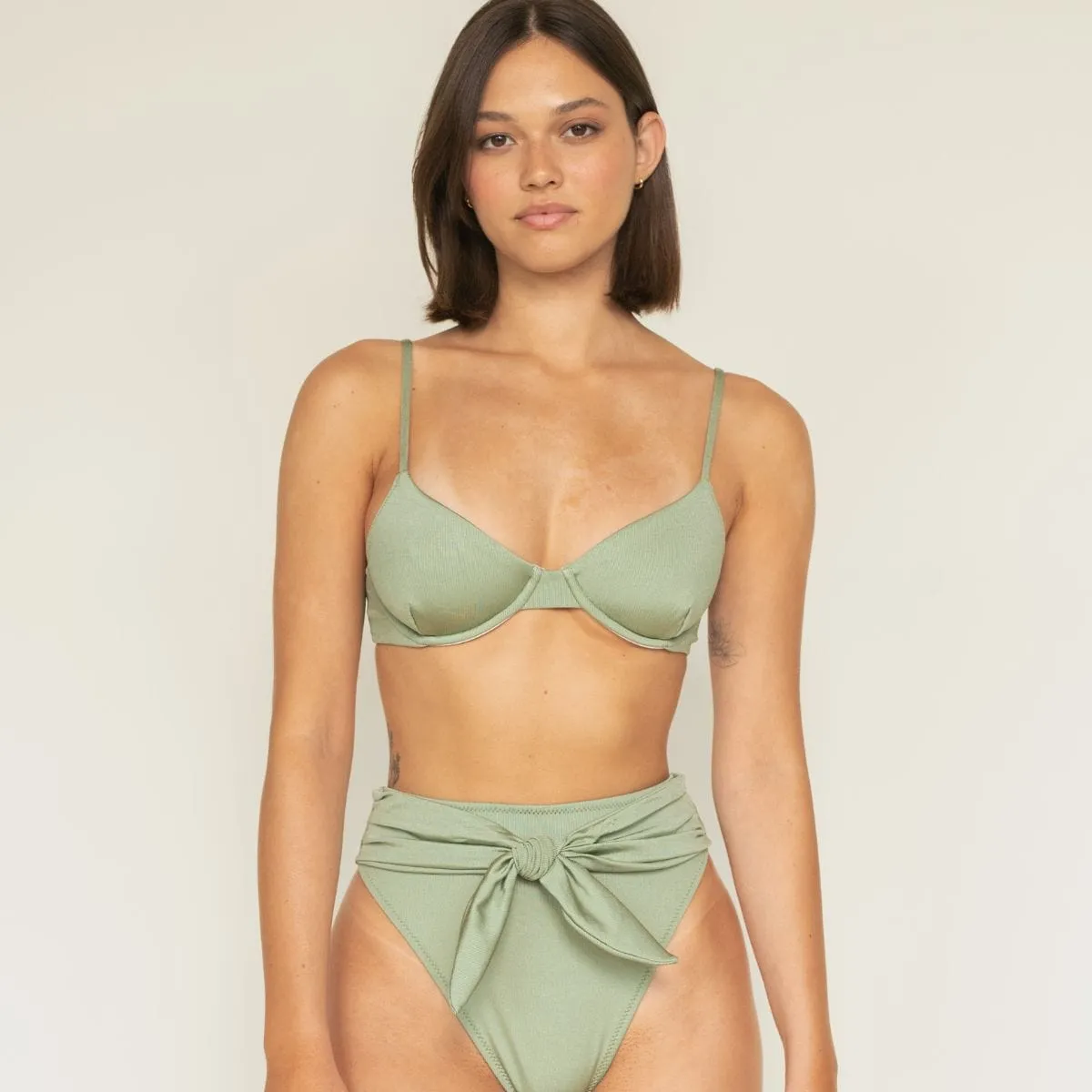 Sage Green Rib Paula Tie-Up Bikini Bottom