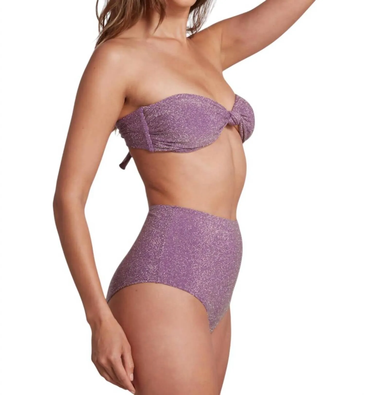Strapless Bandeau Bikini Top In Lurex Lilac