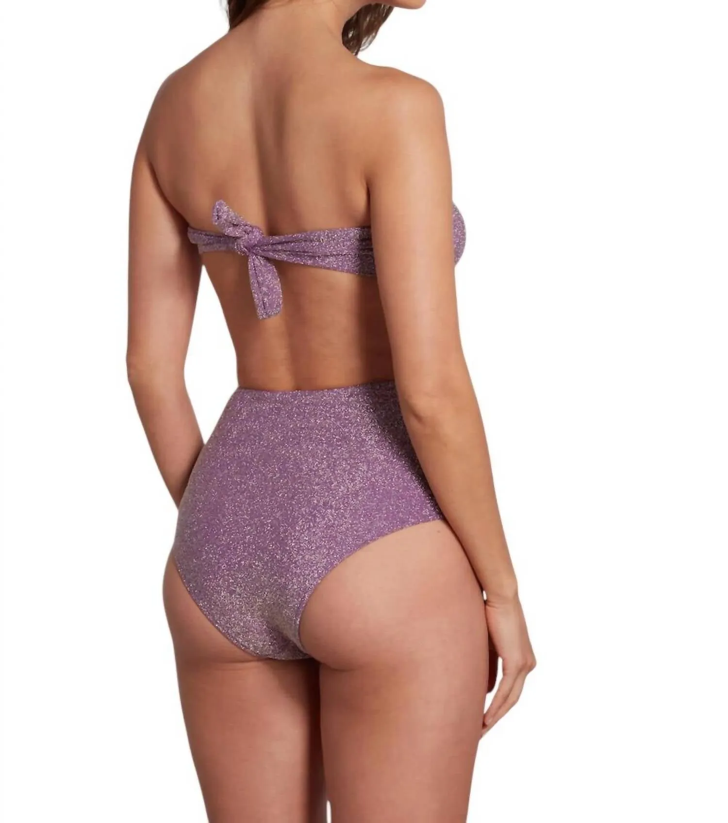 Strapless Bandeau Bikini Top In Lurex Lilac
