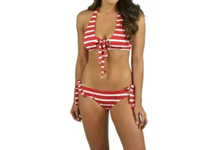 Stripe Boca Eyelet Bikini Bottom In Red/ivory