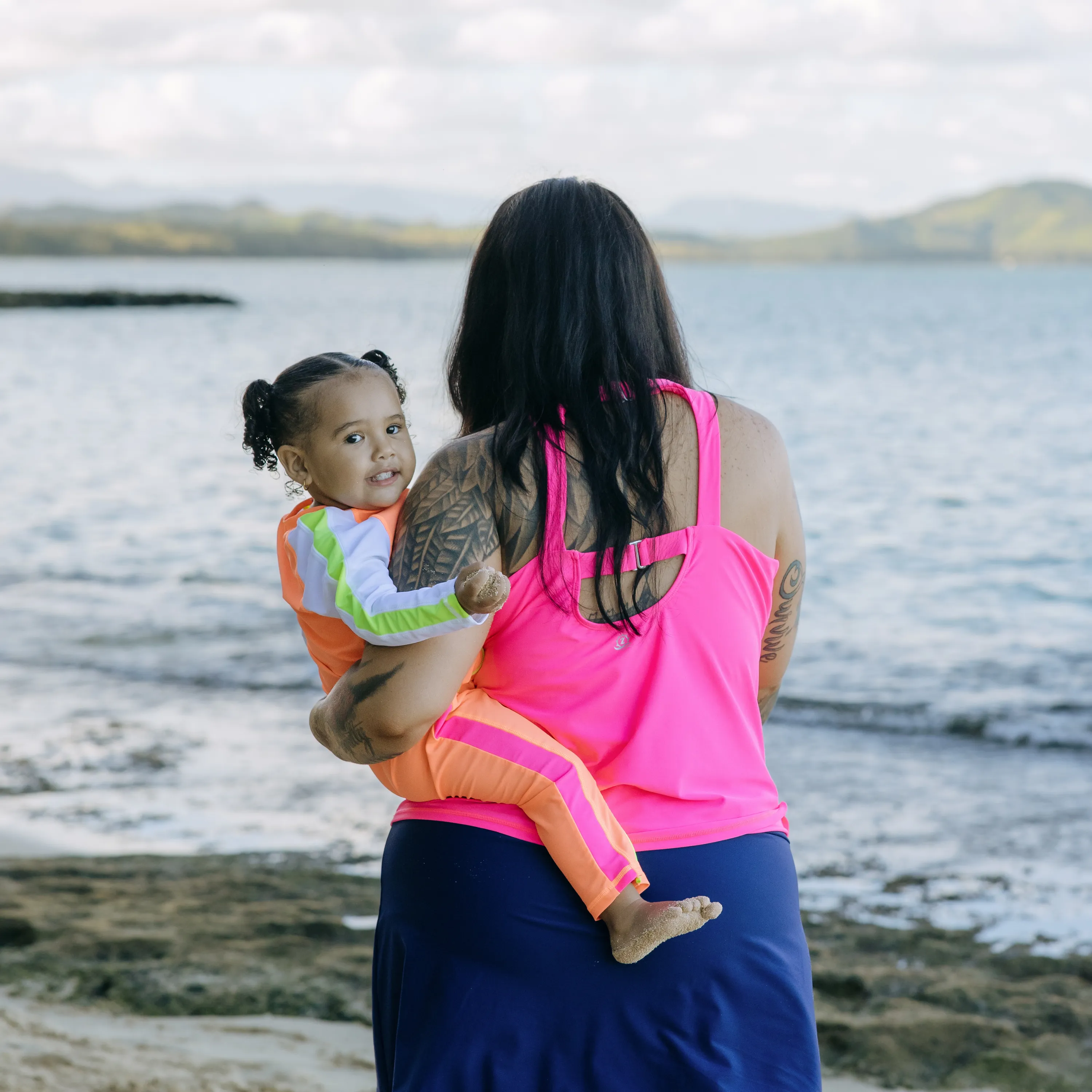 Sunsuit - Long Sleeve Romper Swimsuit | "Neon Orange/White"