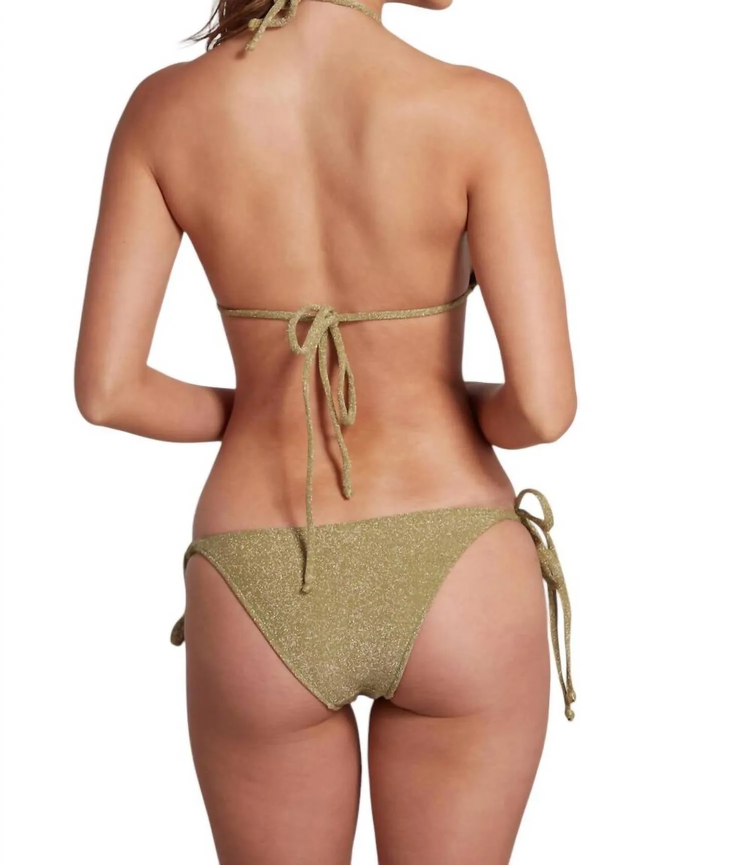 Tamara Triangle Bikini Top With Removable Pads In Lurex Green