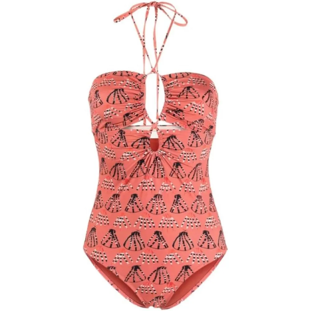 Ulla Johnson Women Minorca Maillot Rosa Halter Cuot-Out One-Piece Swimsuit