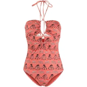 Ulla Johnson Women Minorca Maillot Rosa Halter Cuot-Out One-Piece Swimsuit