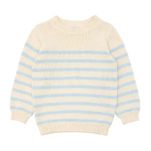 unisex cream and blue stripe knit sweater