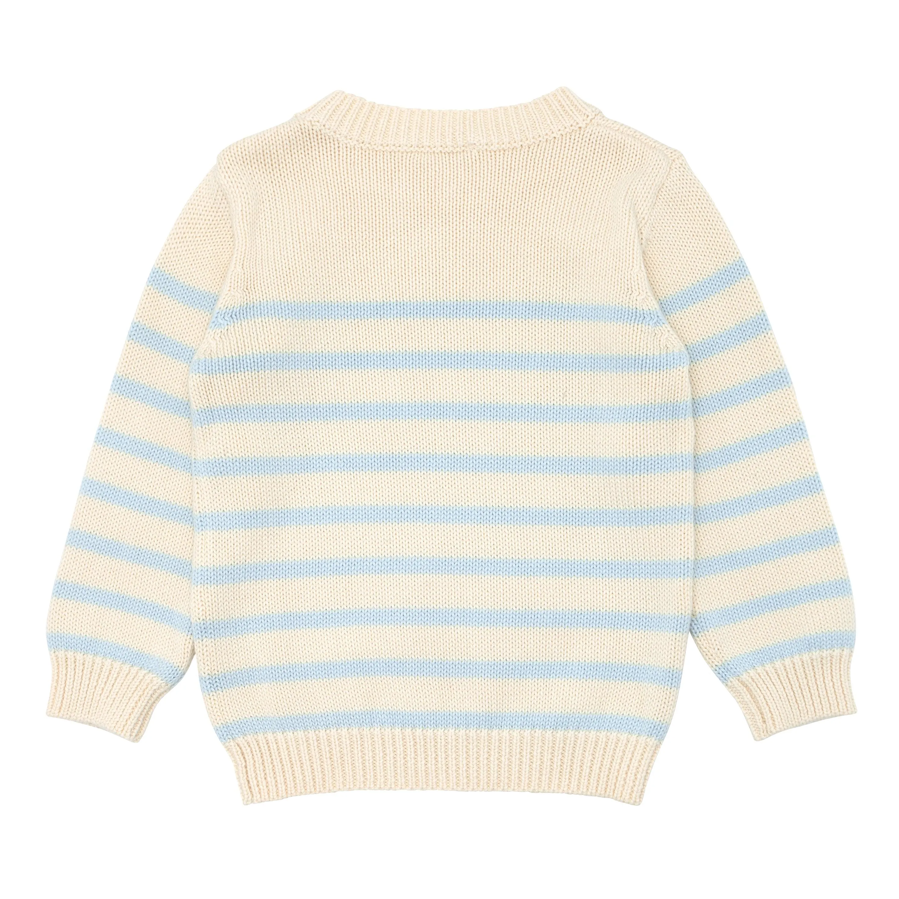 unisex cream and blue stripe knit sweater