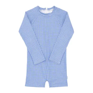 unisex sky blue gingham rashguard one piece