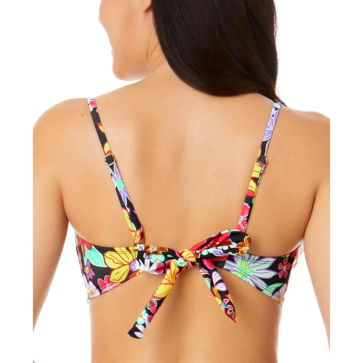Womens Floral Print Smocked Bikini Swim top