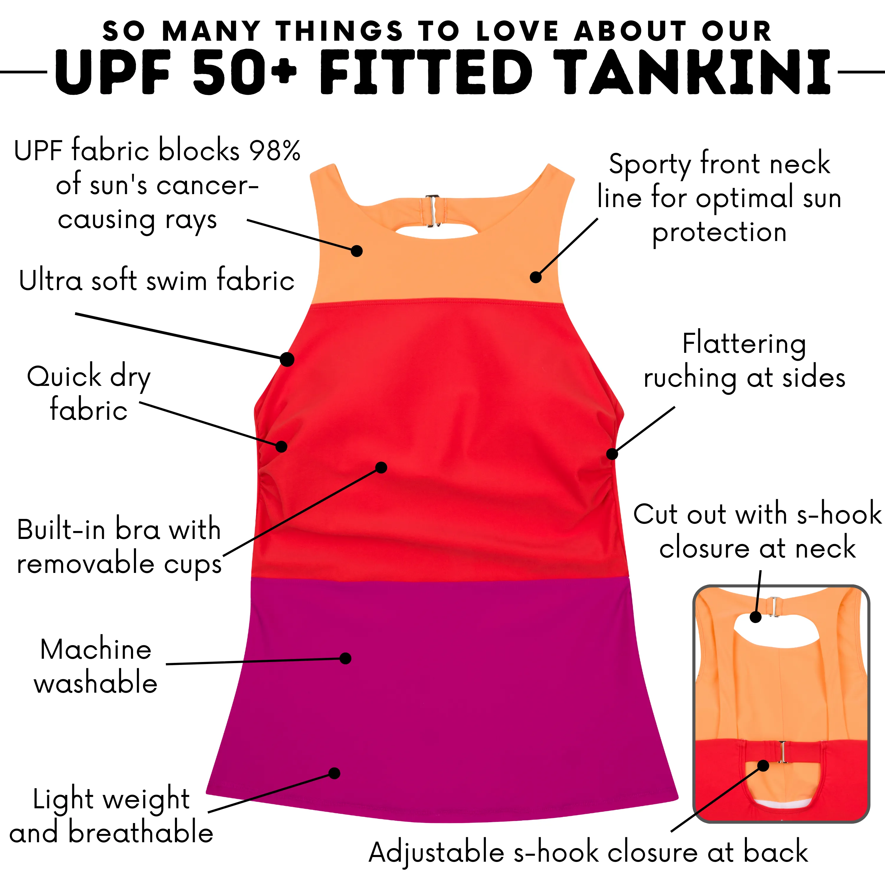 Womens High Neck Fitted Tankini Top | Color Pop