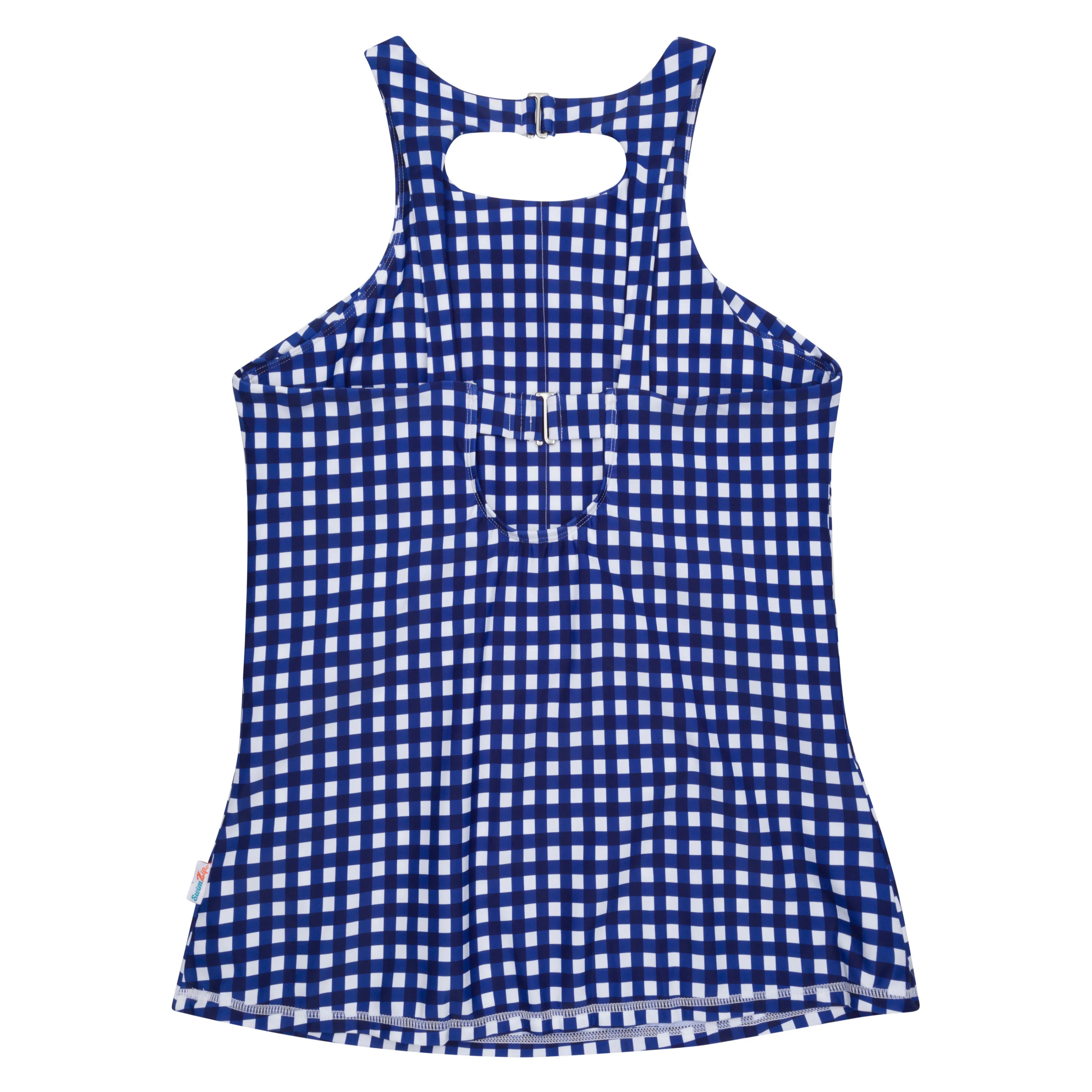 Womens High Neck Fitted Tankini Top | Navy Gingham