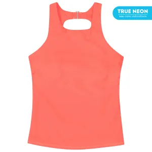 Womens High Neck Fitted Tankini Top | Neon Orange"