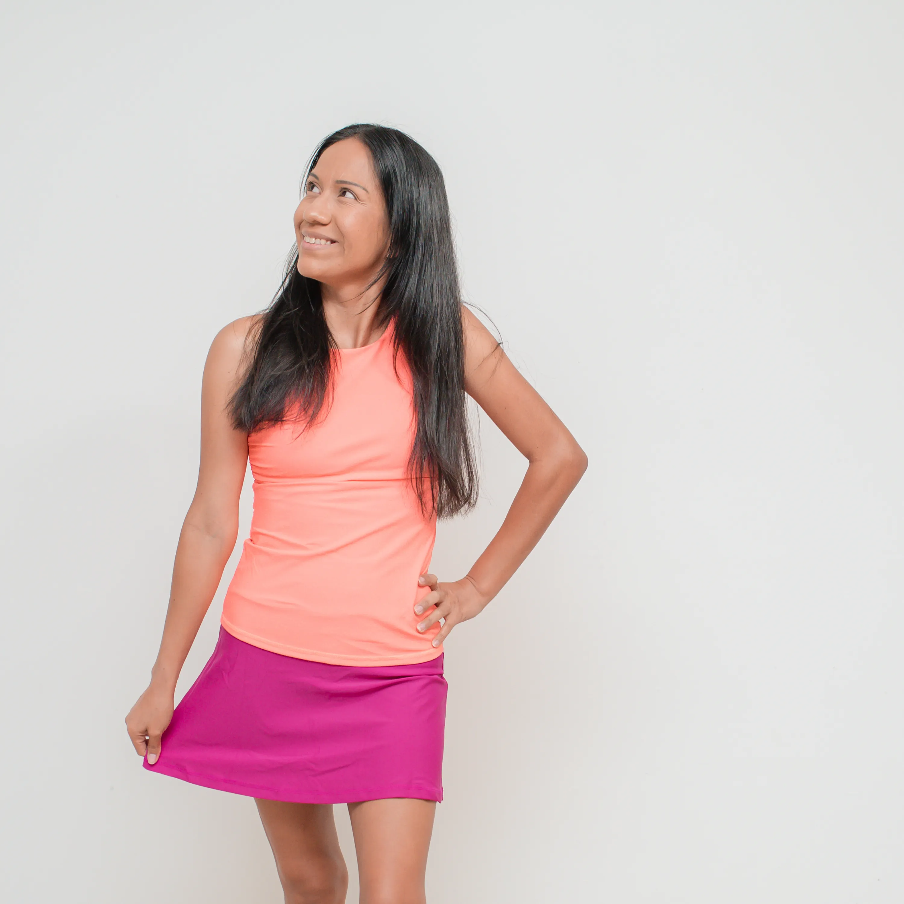 Womens High Neck Fitted Tankini Top | Neon Orange"