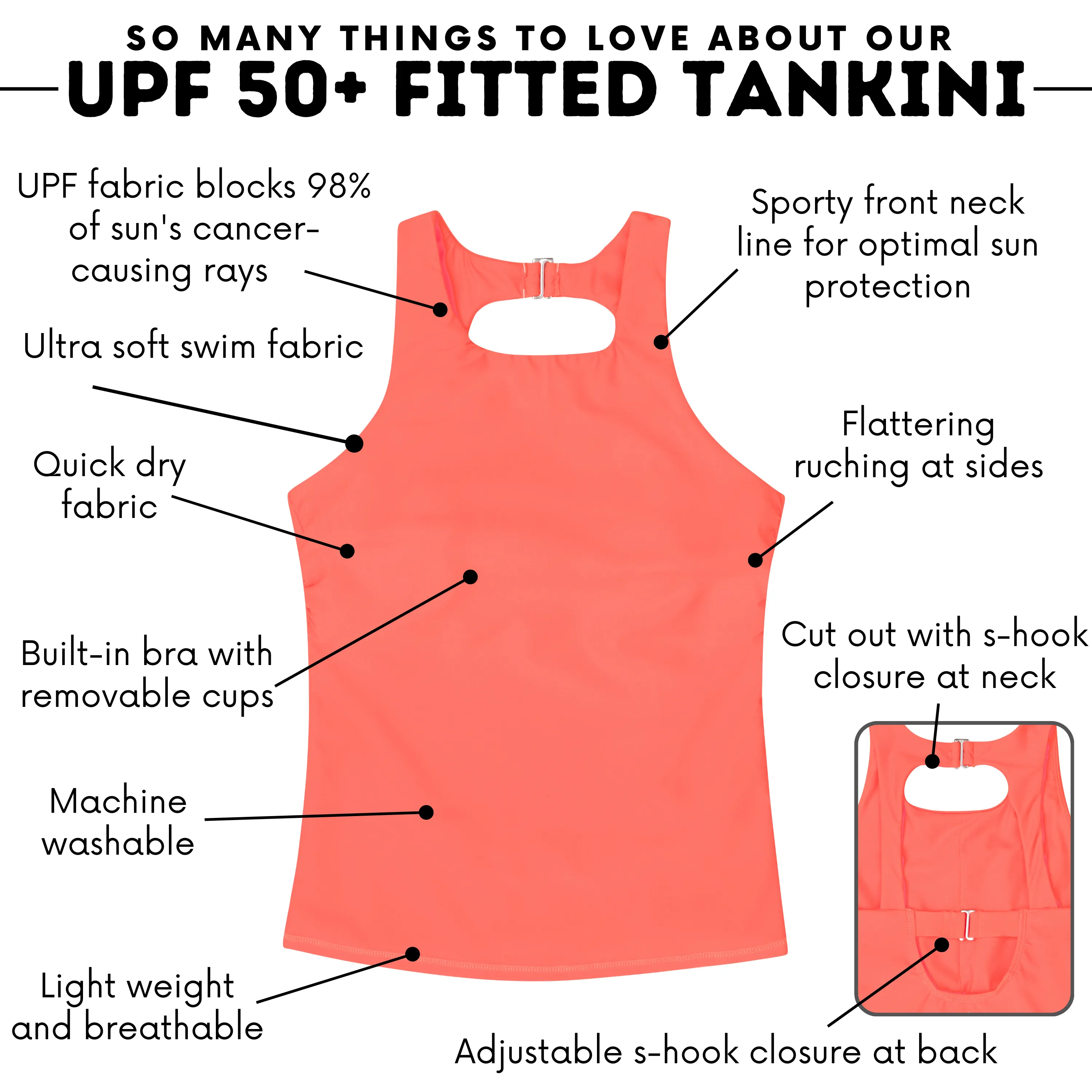 Womens High Neck Fitted Tankini Top | Neon Orange"