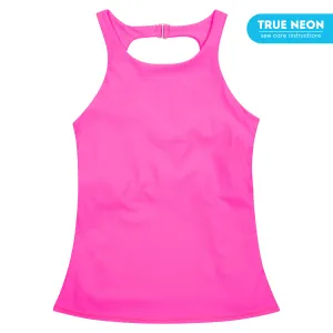 Womens High Neck Fitted Tankini Top | Neon Pink