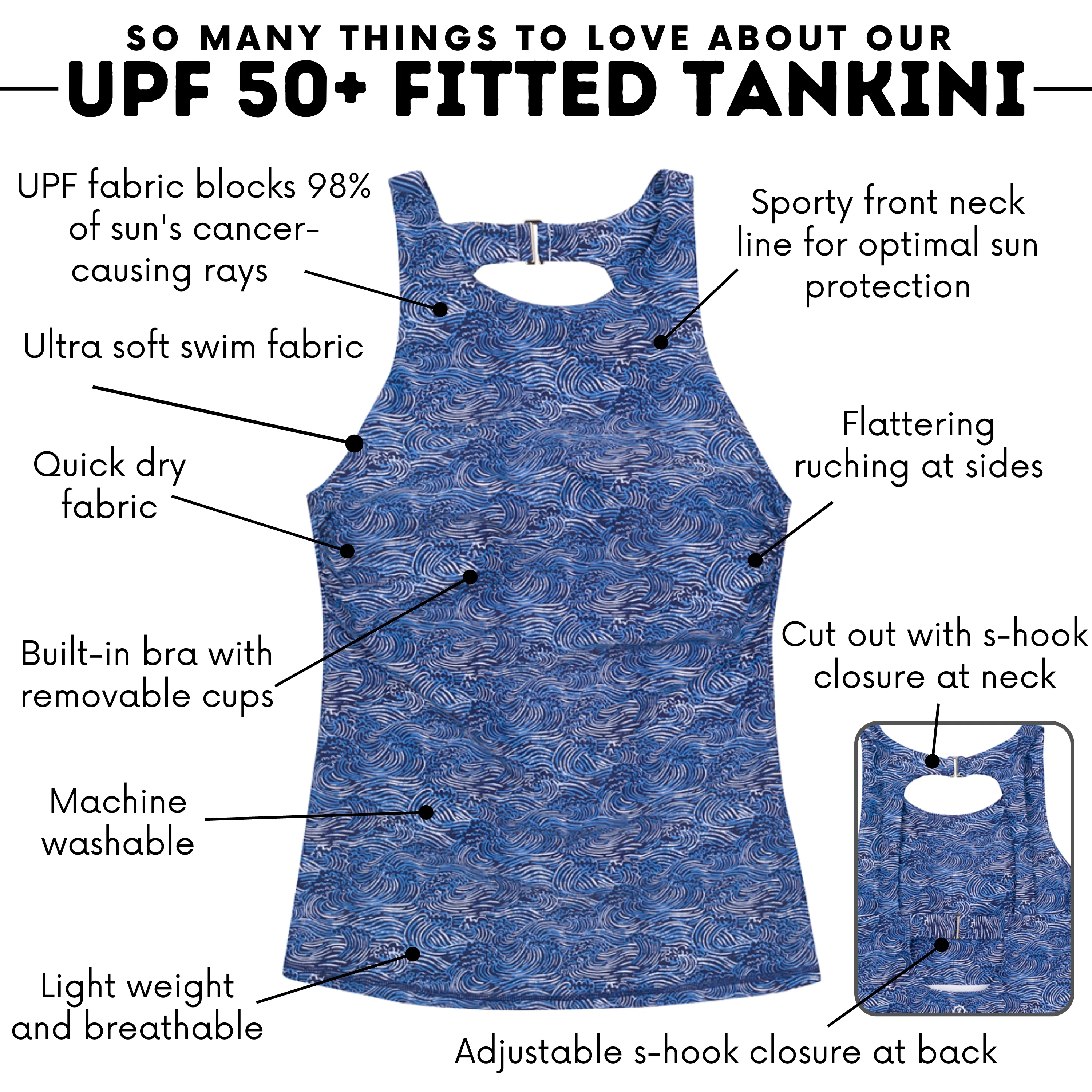 Womens High Neck Fitted Tankini Top | Ocean Breeze