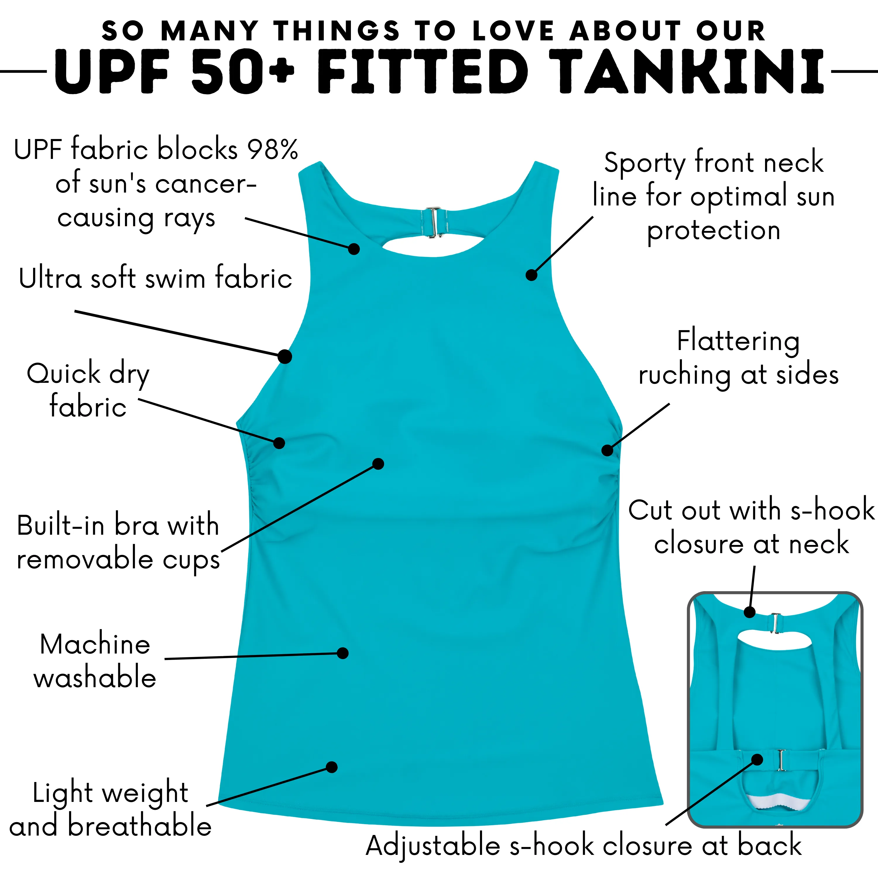 Womens High Neck Fitted Tankini Top | Scuba Blue