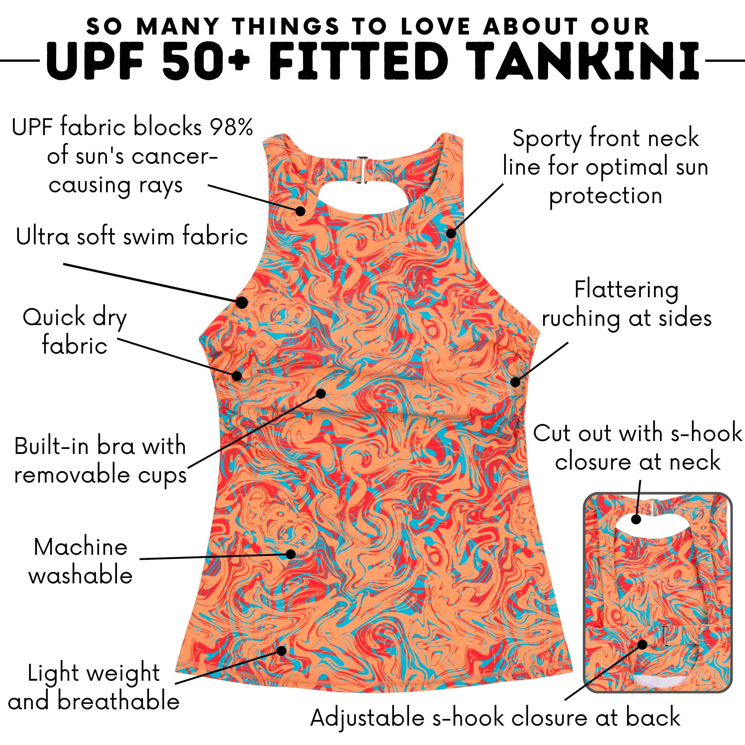 Womens High Neck Fitted Tankini Top | Swirl