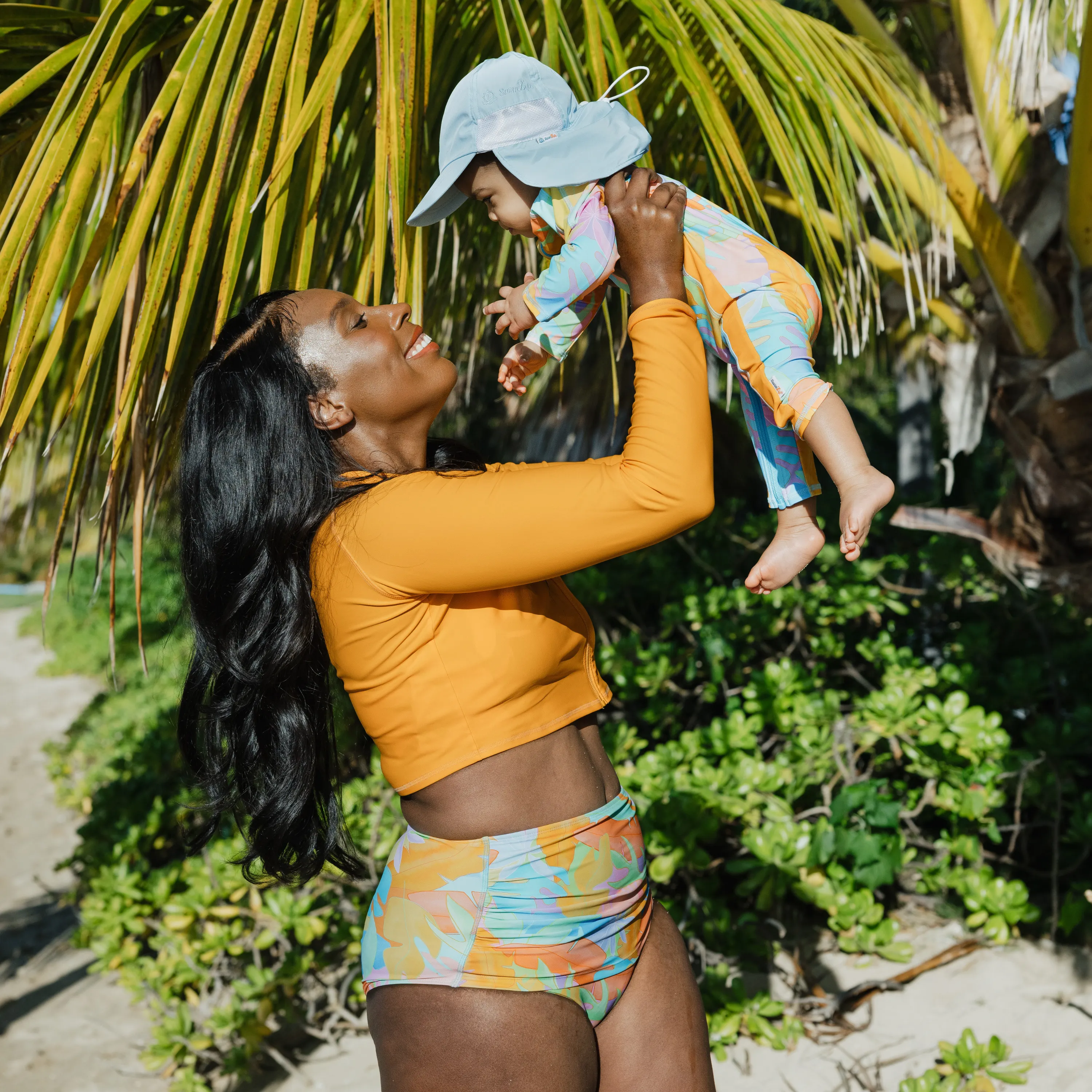 Women's High Waist Bikini Bottoms Ruched | "Vibrant Vacay"