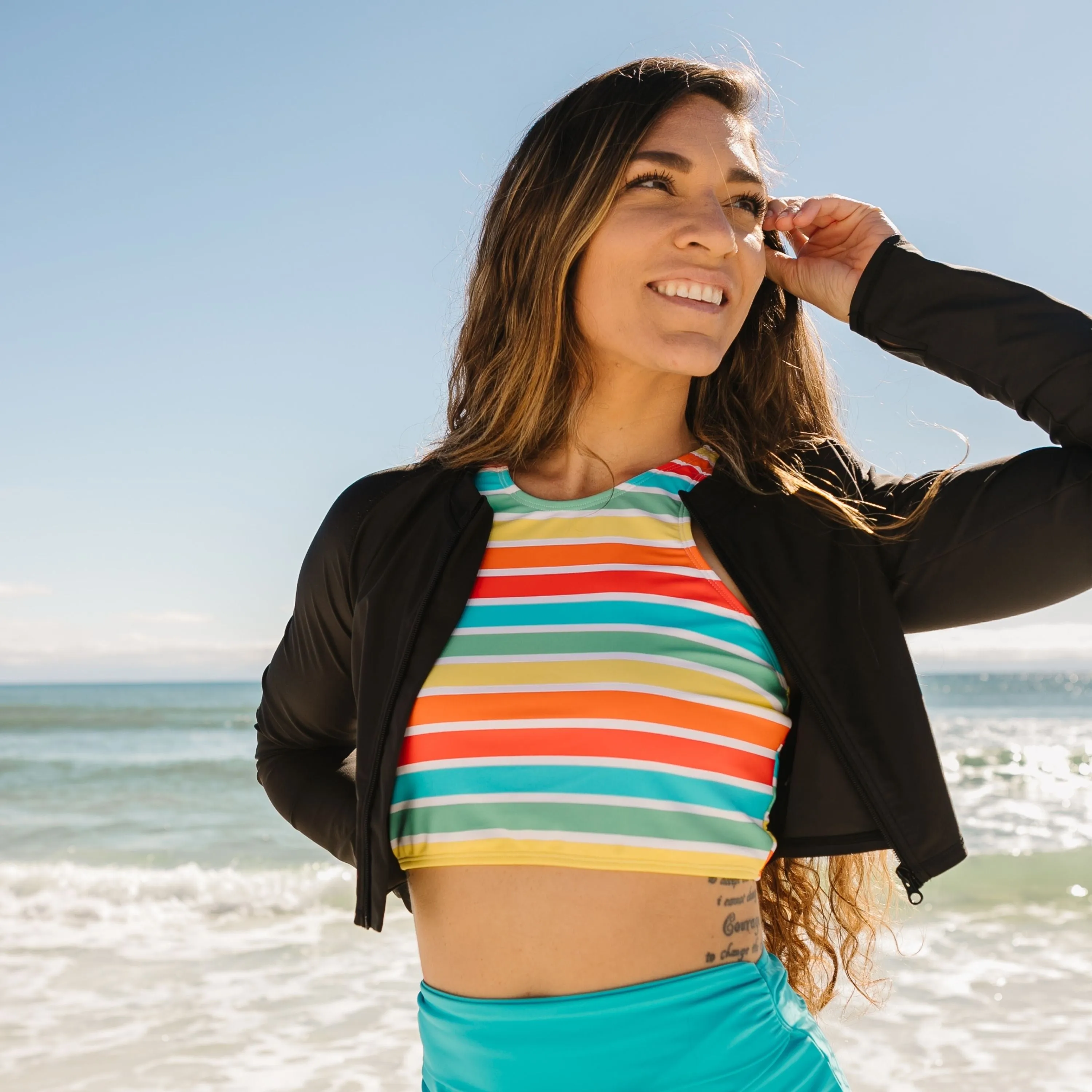 Women's Long Sleeve Crop Rash Guard | Black
