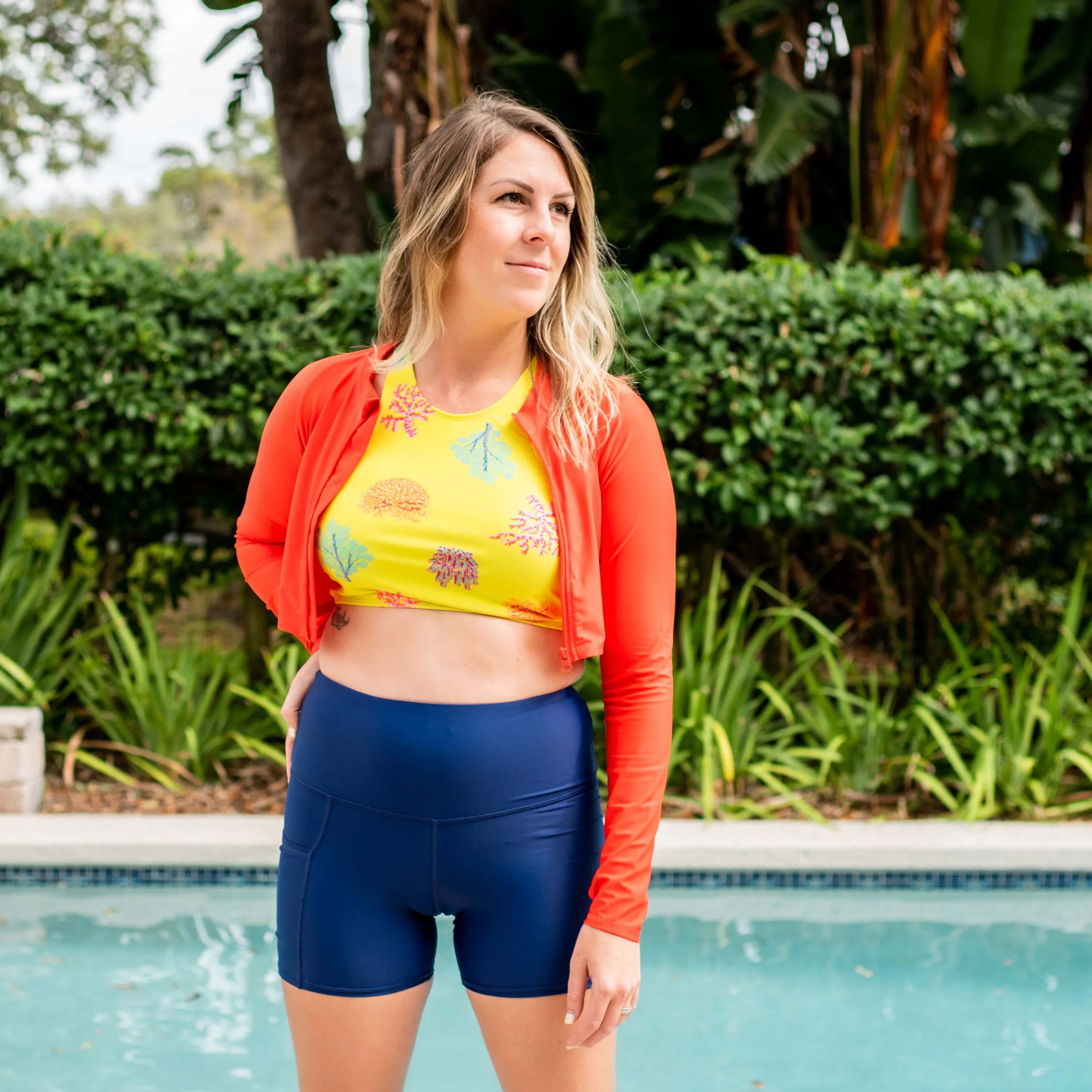 Women's Long Sleeve Crop Rash Guard | Fiesta Red